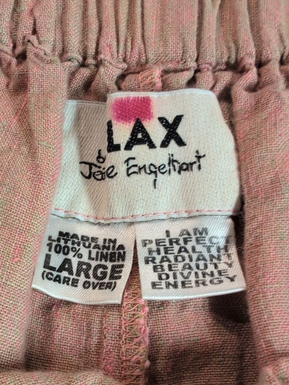 FLAX Floods Linen Pants Pink/Brown Size L Elastic Waist Stretch Artsy Boho - Picture 6 of 7